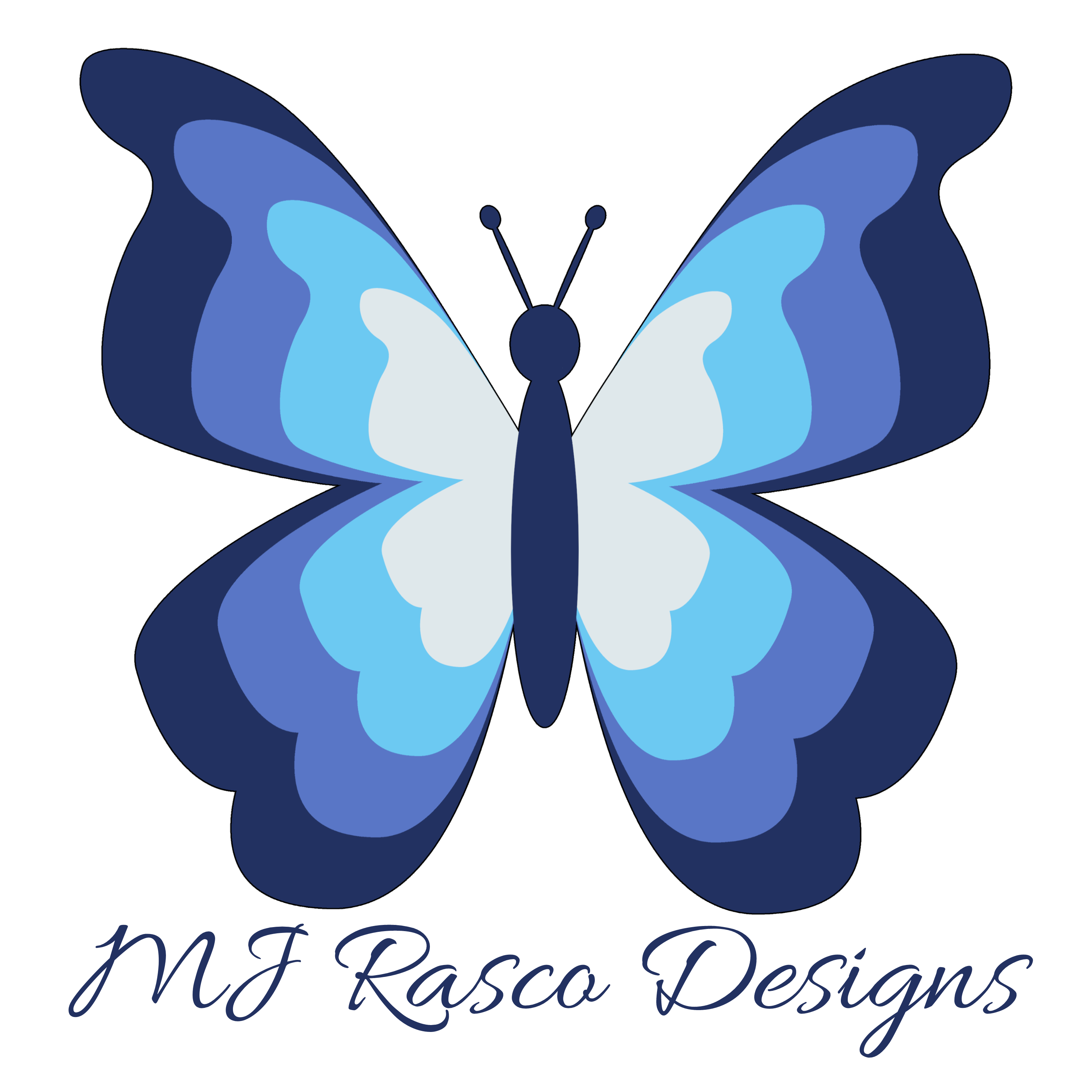 MJ Rasco Designs butterfly logo with MJ Rasco Designs written under butterfly